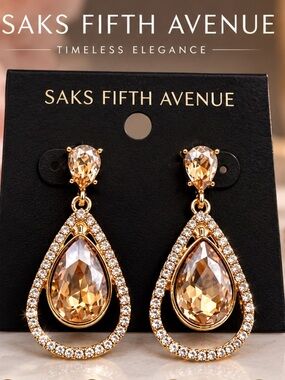Saks Fifth Avenue Crystal Gold Teardrop Earrings